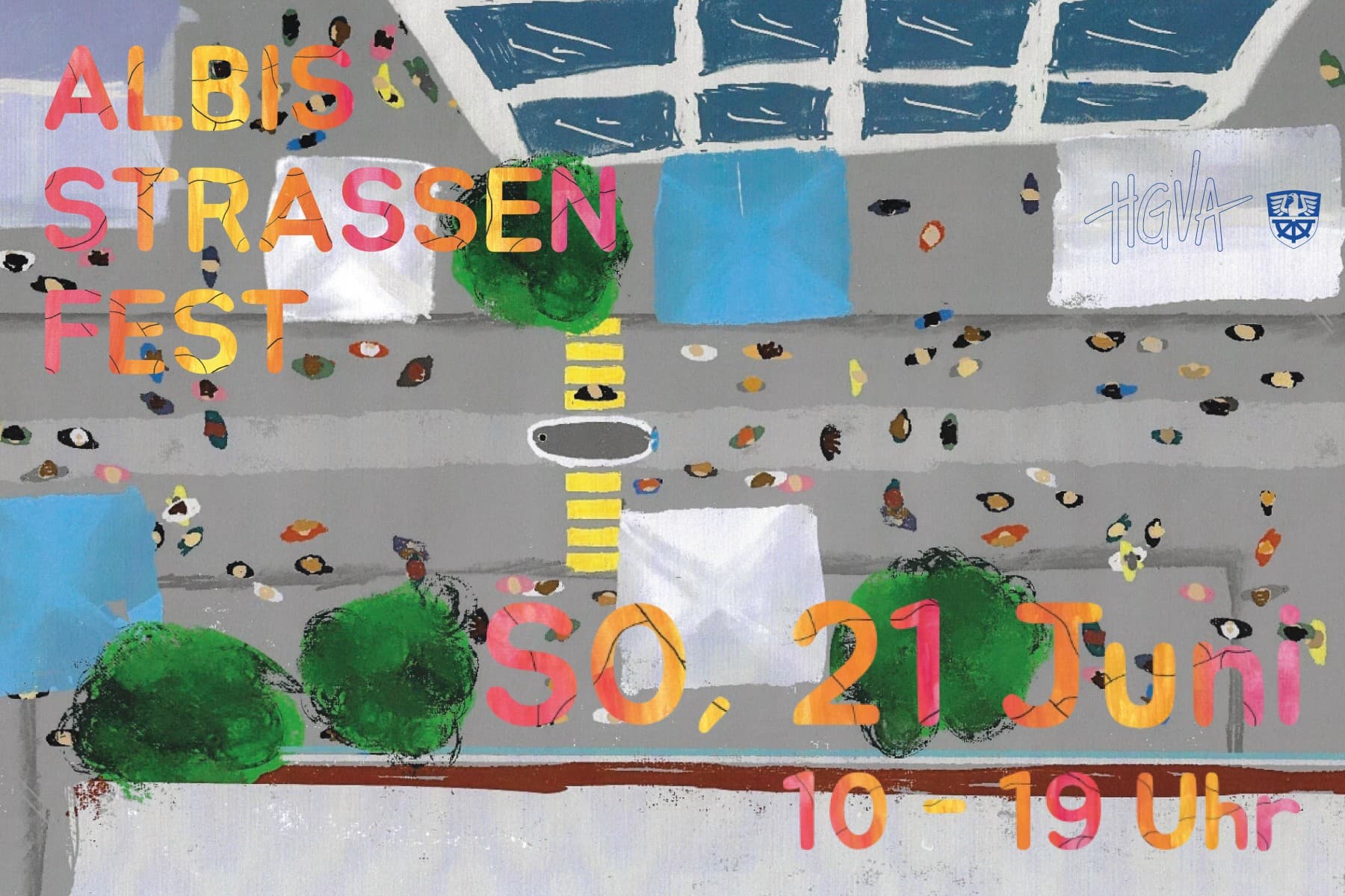 Belebte Albisstrasse von oben: Das Visual wurde von einem Schüler der Sekundarschule gestaltet