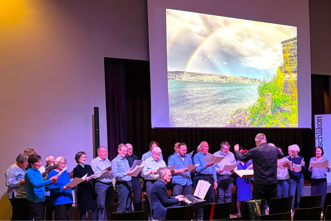 Der Chor Rüschlikon unter der Leitung von Matthias Wamser, am Piano begleitet von André Desponds, umrahmte den Event.